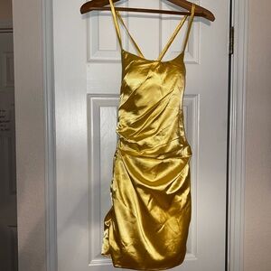 Chic Satin Mini Dress in Golden Yellow